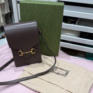 Gucci Horsebit Grey Brown Leather Messenger Bag